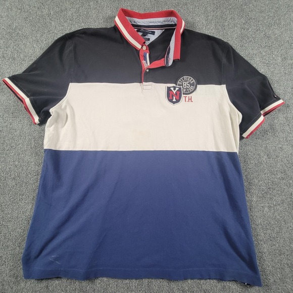 Tommy Hilfiger Shirt Mens 2XL Colorblock Polo Rugby Custom Fit 85 NY Badge - Picture 2 of 6